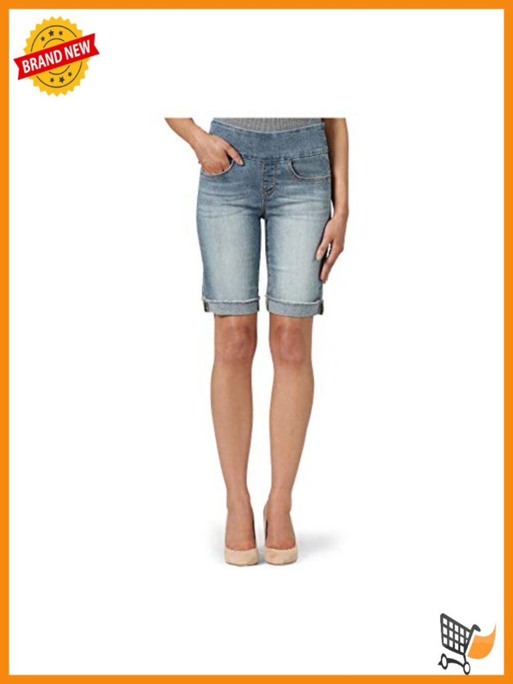 Women's Denim Stretch Bermuda Shorts with Raw Hem 10" Inseam